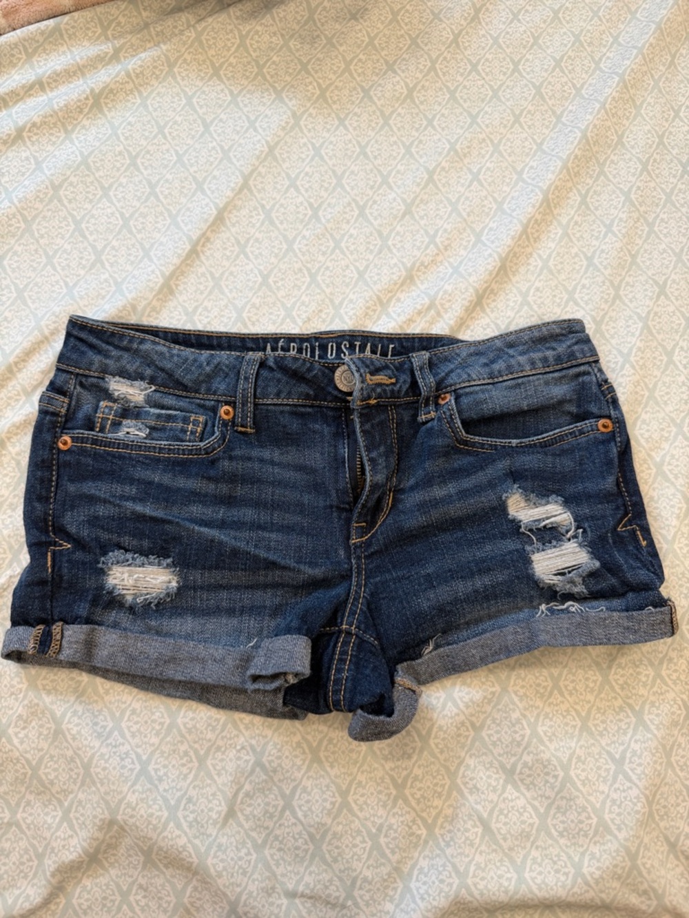 Aeropostale Women's Dark Wash Distressed Denim Jean Shorts